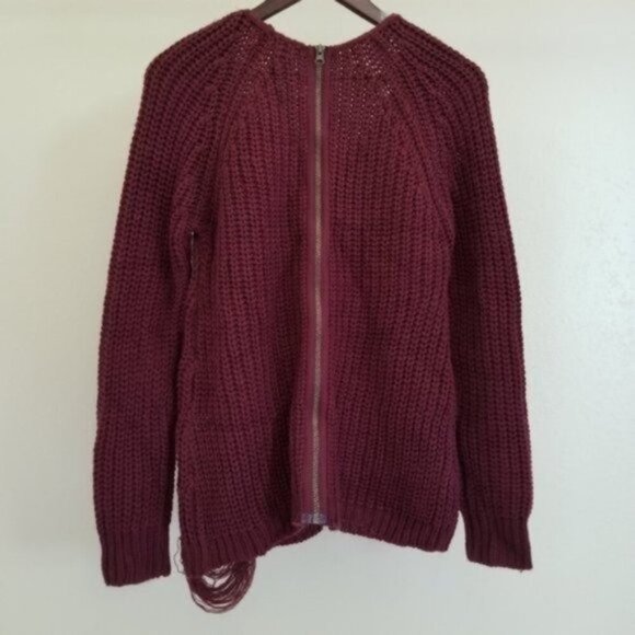 NWT Planet Gold Wine Destructed Pullover - Picture 2 of 5
